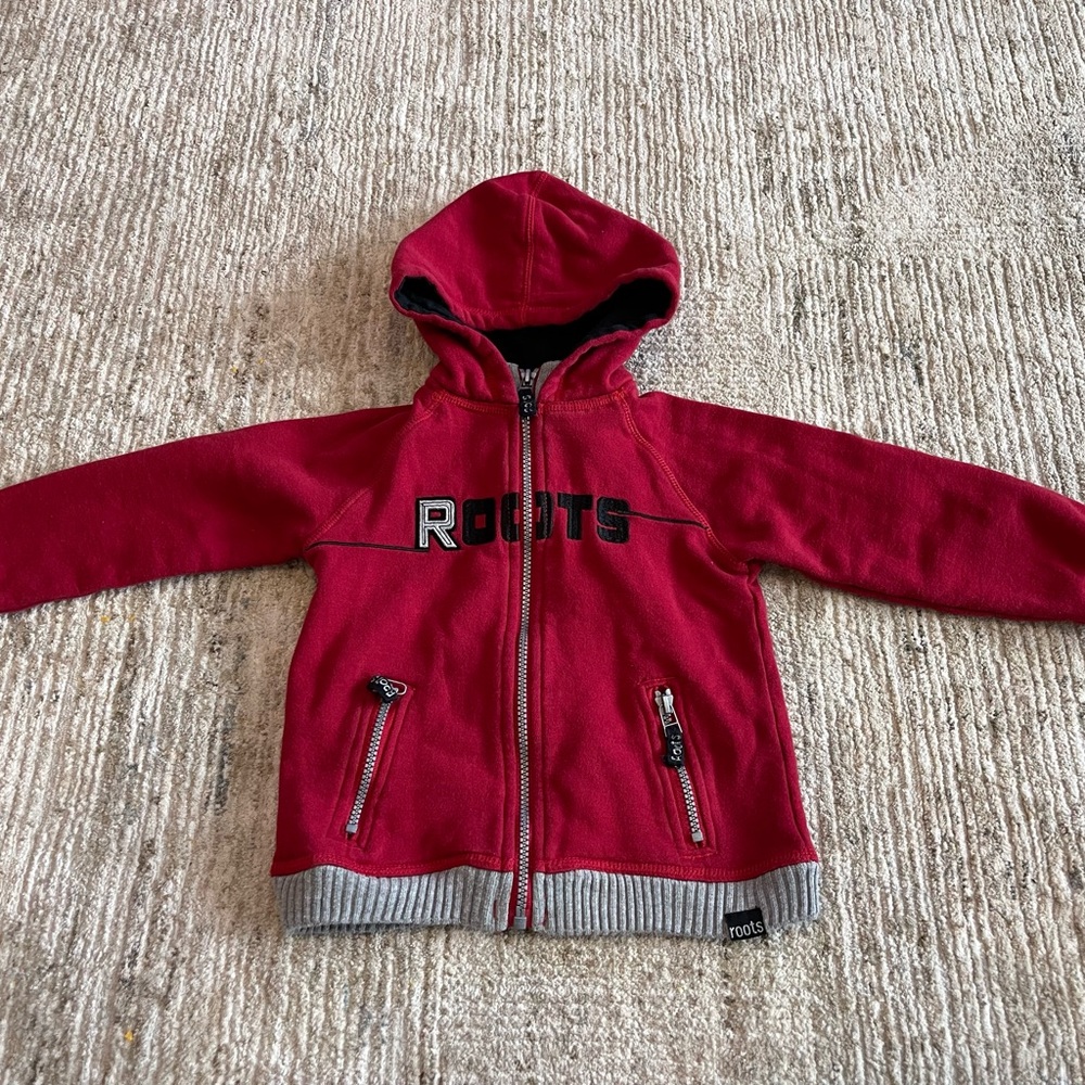 Roots Kids Burgundy Hoodie with Gray Accents, size 5T